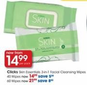 Click&#039;s Skin 3 in 1 Facial Cleansing Wipes