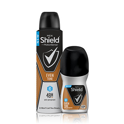 Shield Even Tone roll-on and aerosol for men