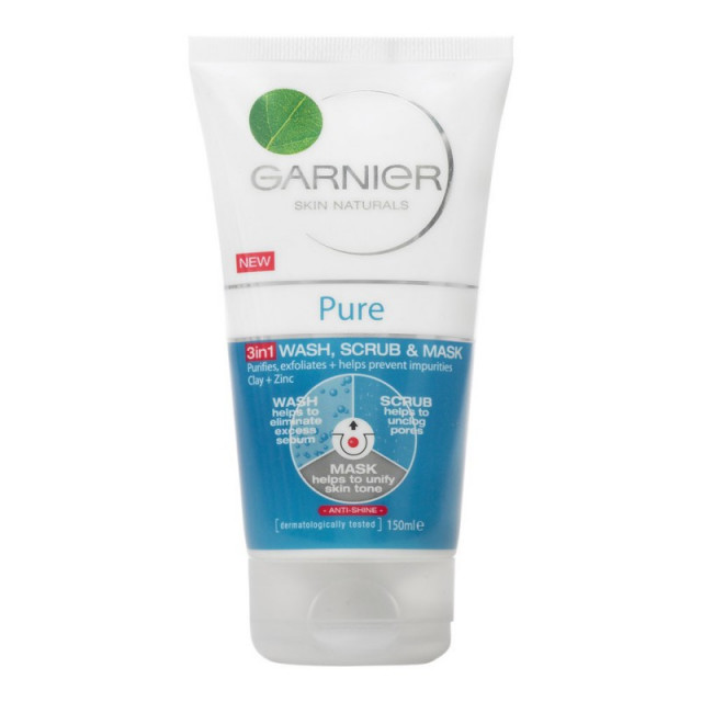 Garnier Pure 3 in 1 Wash, Scrub and Mask