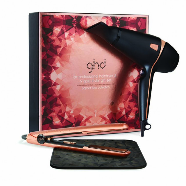 GHD air professional hairdryer &amp; gold V styler gift set